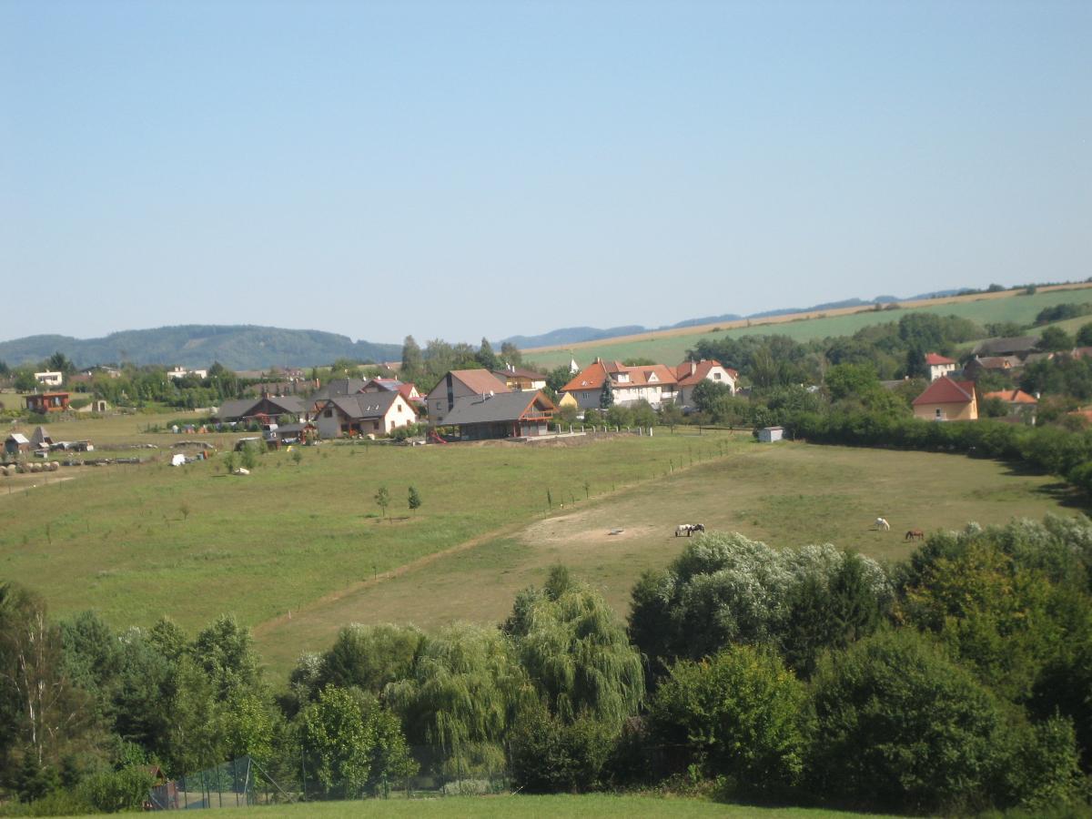 Pohled z louky na pastviny